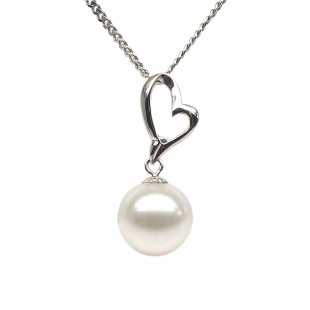 Ciondolo Coeur de Cupidon - Oro Bianco 18kt e Perla d'Acqua Dolce Bianca