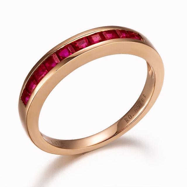 Anello Fiorentino - Oro Rosa e Riviera di Rubini Princess a Binario