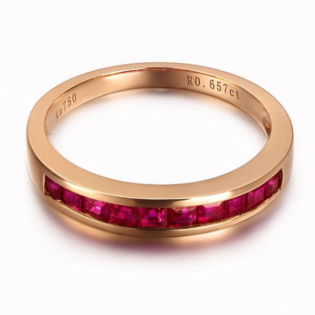 Anello Fiorentino - Oro Rosa e Riviera di Rubini Princess a Binario