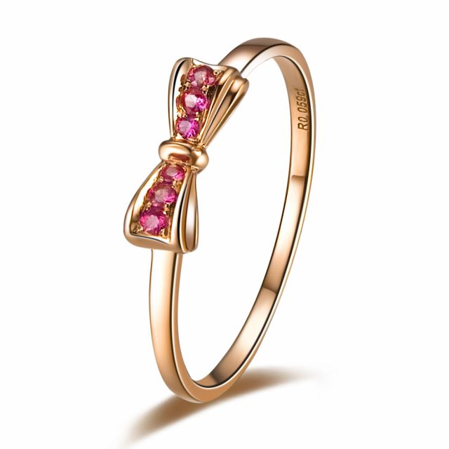 Anello di Fidanzamento Fiocco - Oro Rosa & Rubini Birmani