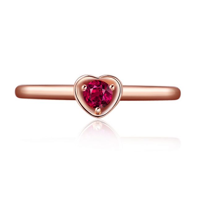 Anello Motivo Cuore Inspira - Oro Rosa & Rubino Solitario