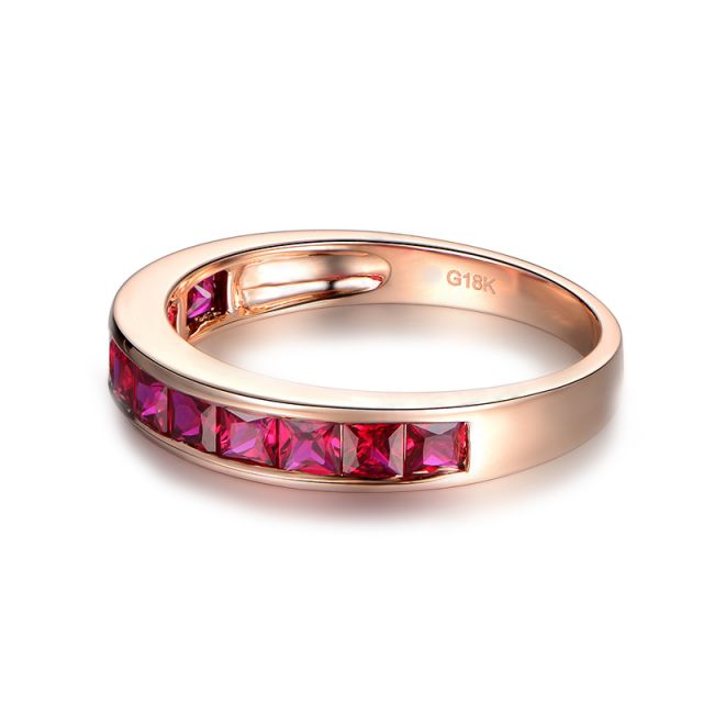 Anello Verona - Oro Rosa e Riviera di Rubini Princess a Binario