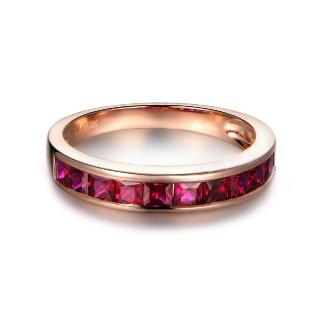 Anello Verona - Oro Rosa e Riviera di Rubini Princess a Binario