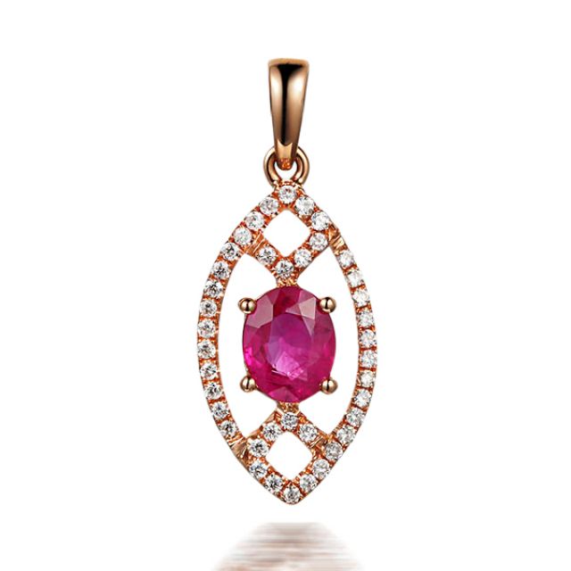 Ciondolo Eurydice Oro rosa 18ct - Rubino taglio ovale e diamanti