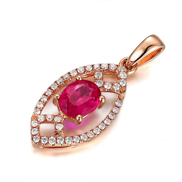 Ciondolo Eurydice Oro rosa 18ct - Rubino taglio ovale e diamanti