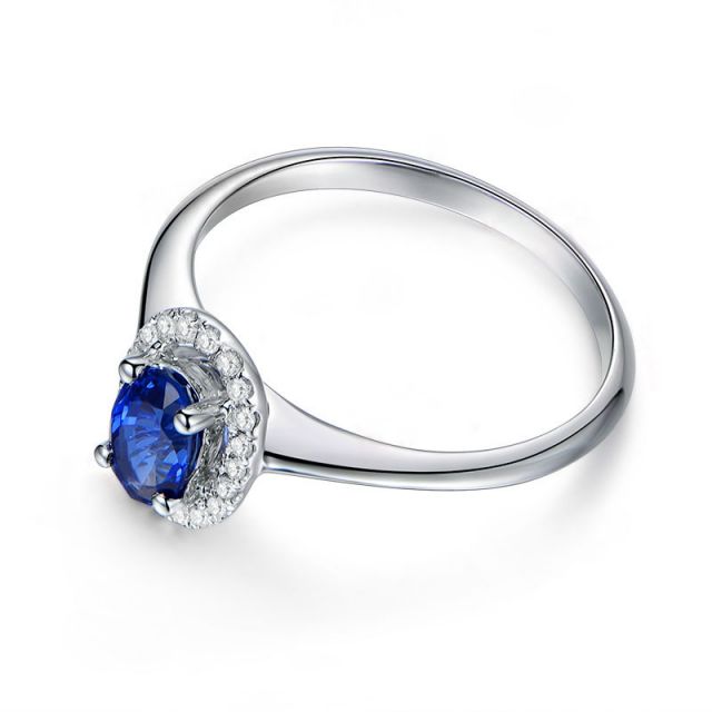 Anello di Fidanzamento Persée - Oro Bianco, Diamanti & Zaffiro Blu Ovale