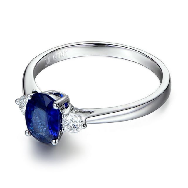 Anello da Donna Cybèle - Oro Bianco, Diamanti & Zaffiro Blu Ovale