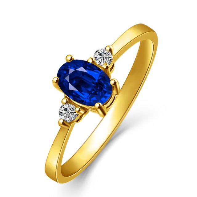 Anello di Fidanzamento Neoclassica - Oro Giallo, Diamanti & Zaffiro Blu Ovale