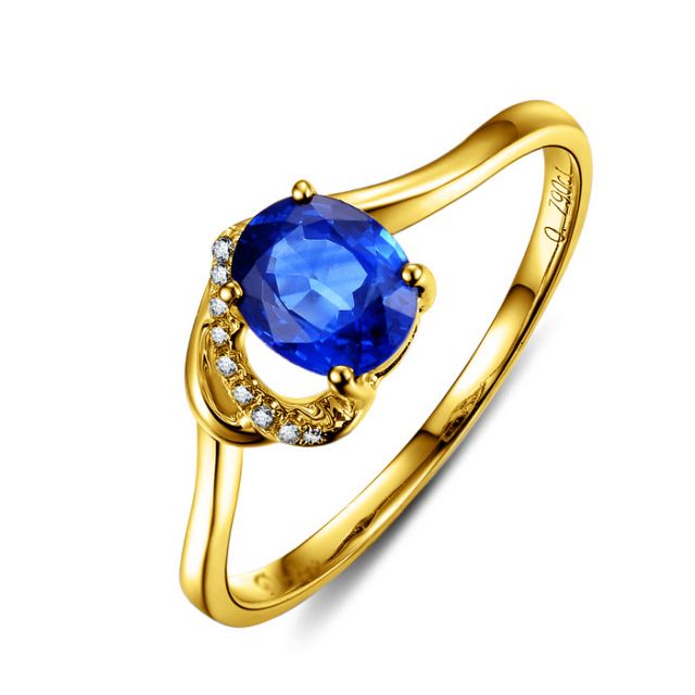 Anello di Fidanzamento Cenero - Oro Giallo, Diamanti & Zaffiro Blu Ovale