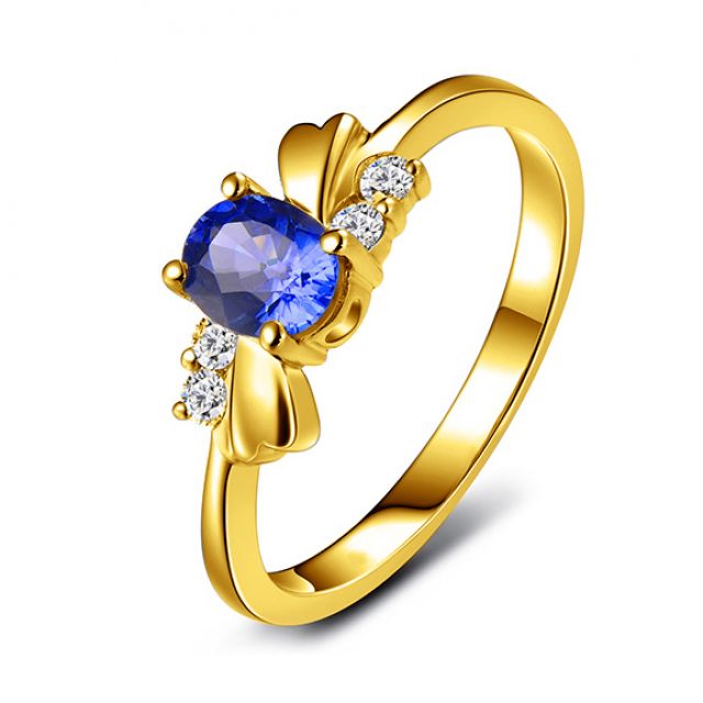 Anello di Fidanzamento Luxe - Oro Giallo, Diamanti & Zaffiro Blu Ovale