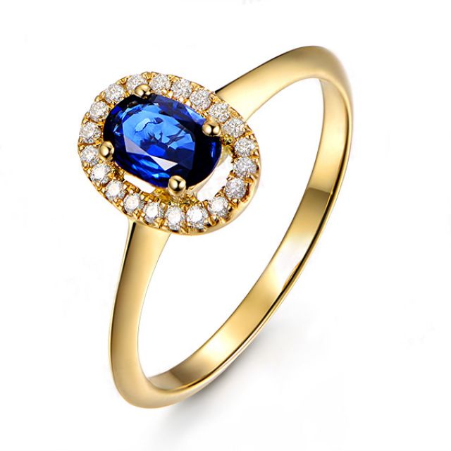 Anello di Fidanzamento Persée - Oro Giallo, Diamanti & Zaffiro Blu Ovale