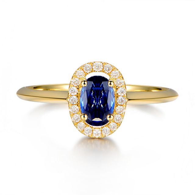 Anello di Fidanzamento Persée - Oro Giallo, Diamanti & Zaffiro Blu Ovale