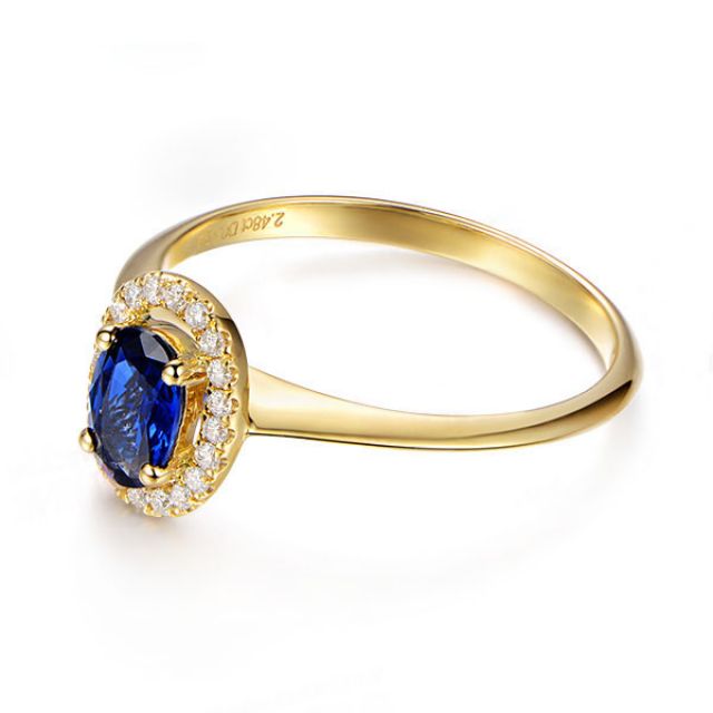 Anello di Fidanzamento Persée - Oro Giallo, Diamanti & Zaffiro Blu Ovale