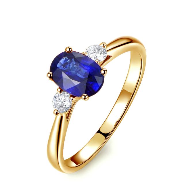 Anello da Donna Cybèle - Oro Giallo, Diamanti & Zaffiro Blu Ovale