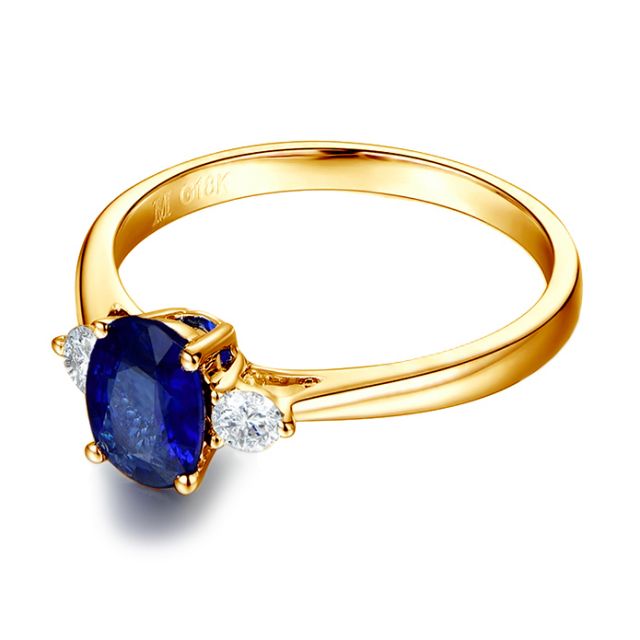 Anello da Donna Cybèle - Oro Giallo, Diamanti & Zaffiro Blu Ovale