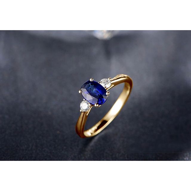 Anello da Donna Cybèle - Oro Giallo, Diamanti & Zaffiro Blu Ovale