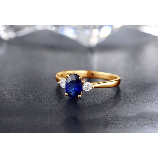 Anello da Donna Cybèle - Oro Giallo, Diamanti & Zaffiro Blu Ovale