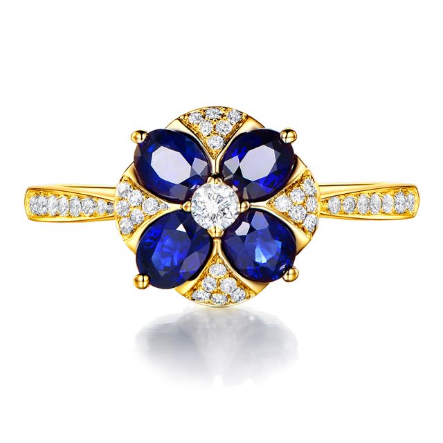 Anello da Donna Fleur - Oro Giallo, Diamanti & Zaffiri Ovali