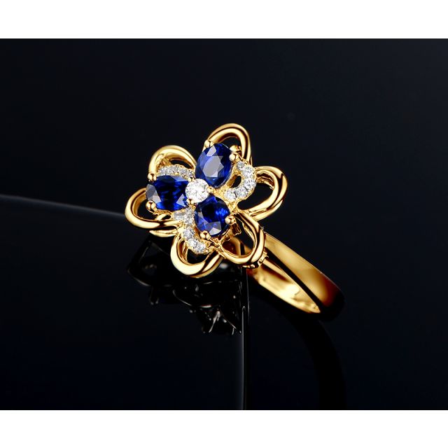 Anello da Donna Anemone - Oro Giallo, Diamanti & Zaffiri Ovali