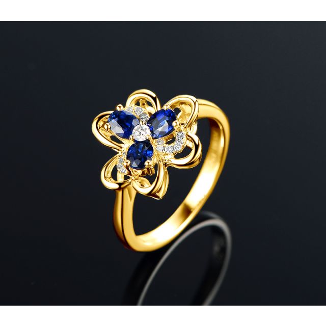 Anello da Donna Anemone - Oro Giallo, Diamanti & Zaffiri Ovali