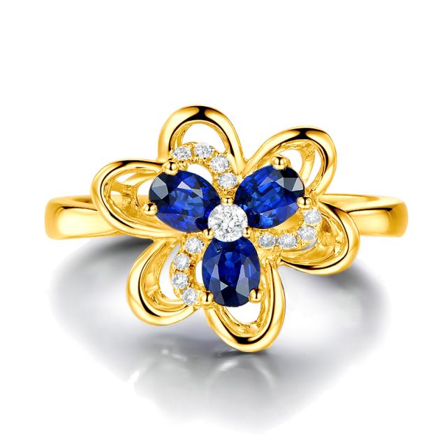 Anello da Donna Anemone - Oro Giallo, Diamanti & Zaffiri Ovali