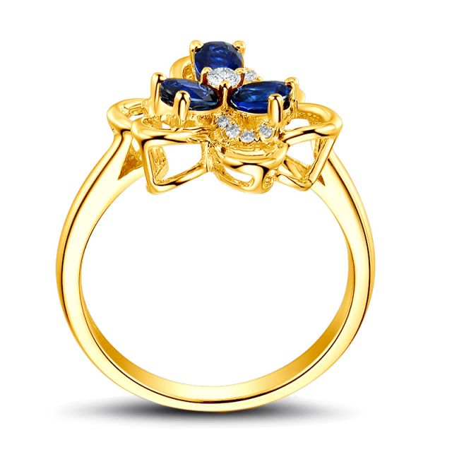 Anello da Donna Anemone - Oro Giallo, Diamanti & Zaffiri Ovali