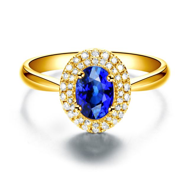 Anello Nasride - Oro Giallo, Diamanti & Zaffiro Blu