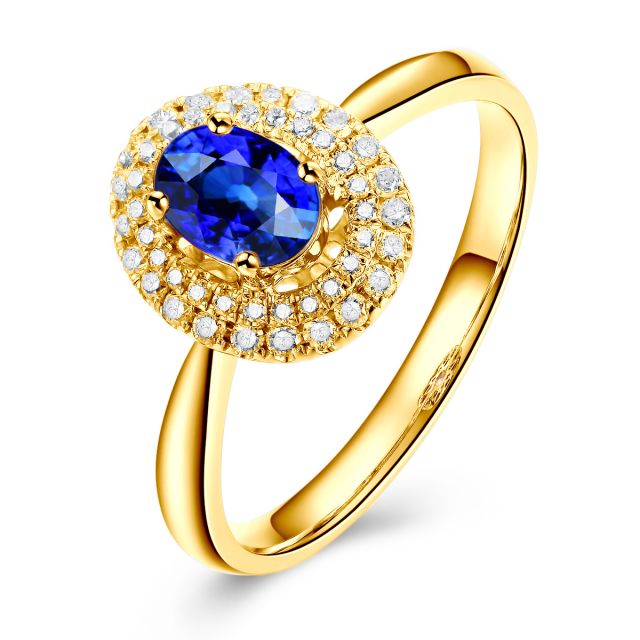 Anello Nasride - Oro Giallo, Diamanti & Zaffiro Blu