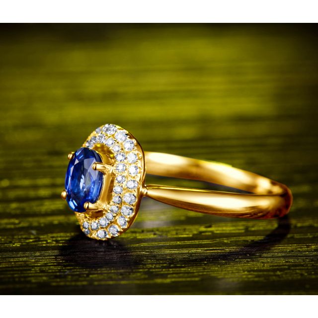 Anello Nasride - Oro Giallo, Diamanti & Zaffiro Blu