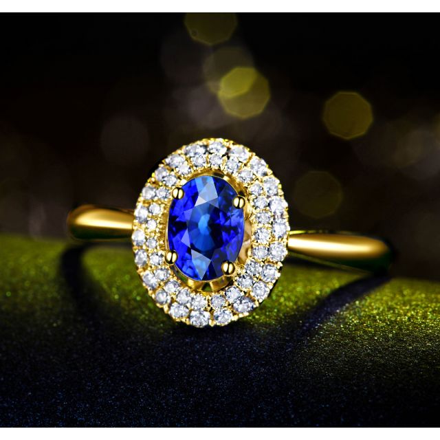 Anello Nasride - Oro Giallo, Diamanti & Zaffiro Blu