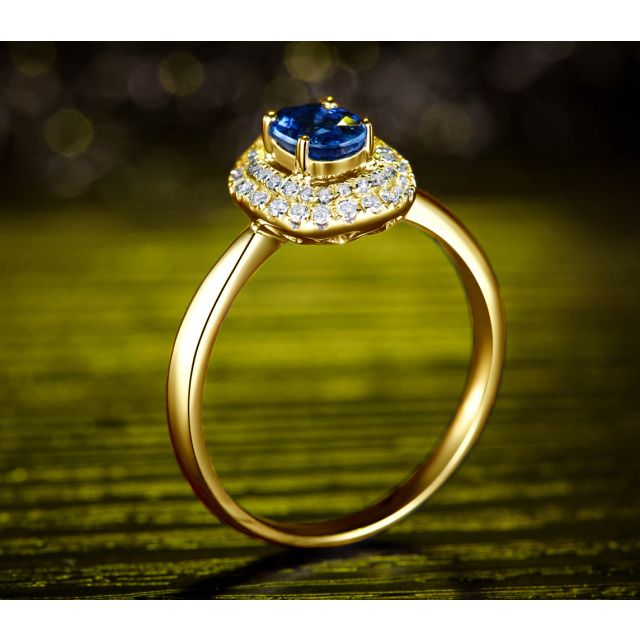 Anello Nasride - Oro Giallo, Diamanti & Zaffiro Blu