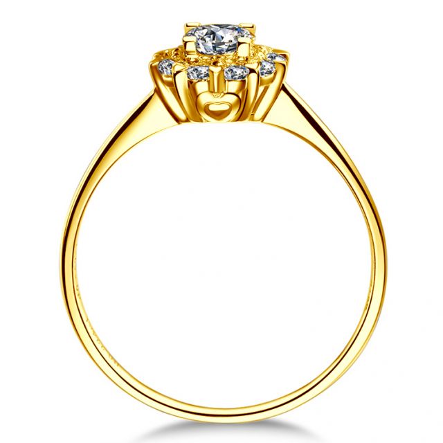 Anello Solitario Composto Cuore Screziato - Oro Giallo & Diamanti | Gemperles