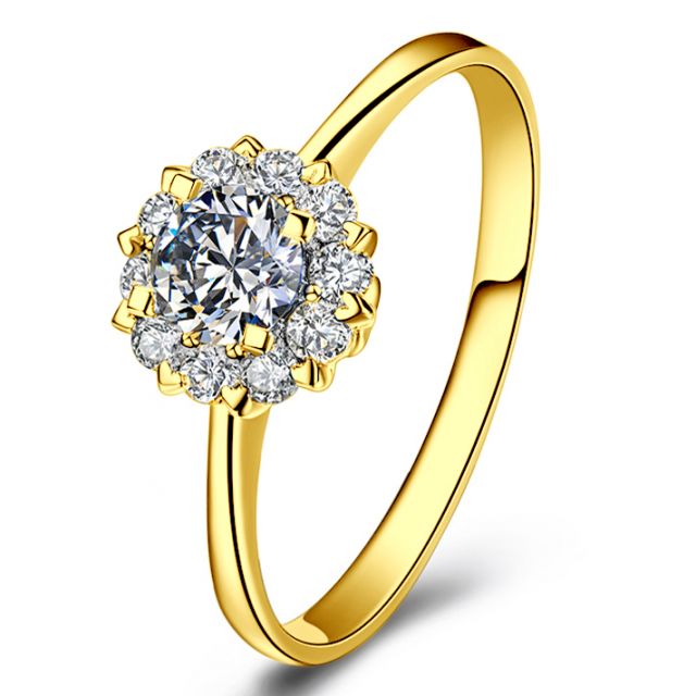 Anello Solitario Composto Cuore Screziato - Oro Giallo & Diamanti | Gemperles