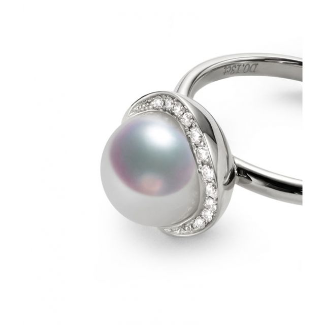 Anello Hinata - Oro Bianco, Diamanti & Perla Akoya