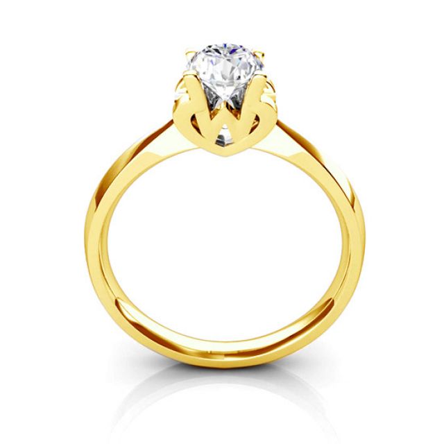 Anello Solitario Lettera Alfabeto W - Oro Giallo e Diamante | Gemperles