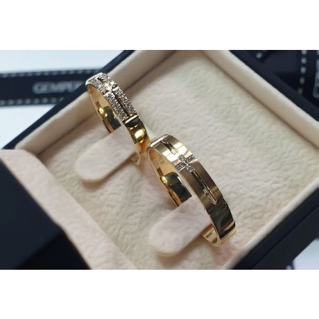 Coppia di Fedi Nuziali Lina & Jules - Oro Giallo e Diamanti