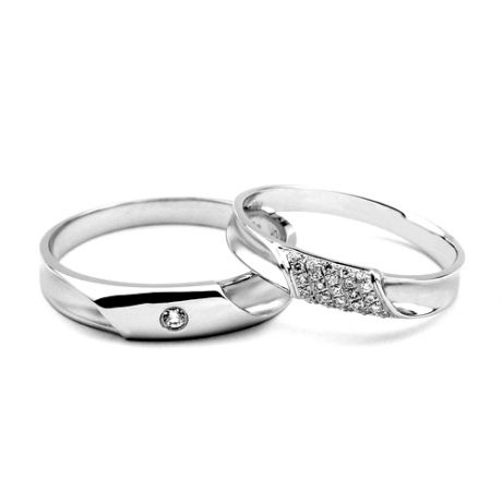 Coppia di Fedi Nuziali Chloé & Lucas - Fedine Oro Bianco & Diamanti