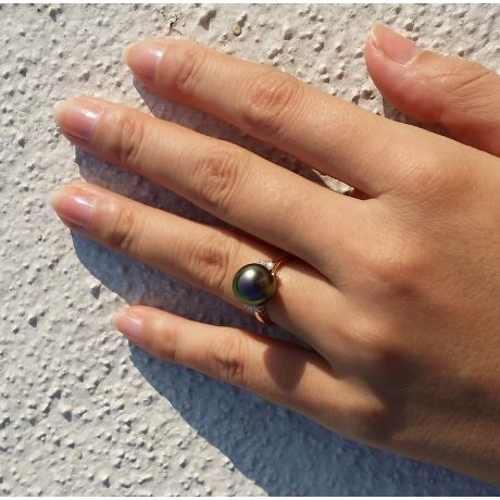 Anello Melo - Oro Giallo, Diamanti e Perla di Tahiti
