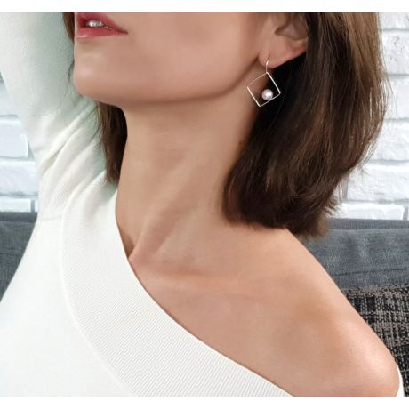 Orecchini Pendenti Chokko - Perle Akoya Bianche - Gancetti Oro Bianco