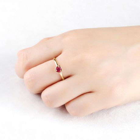 Anello Motivo Cuore Inspira - Oro Giallo & Rubino Solitario