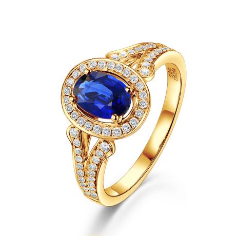 Anello Solitario Composto Dambulla - Oro Giallo, Diamanti & Zaffiro