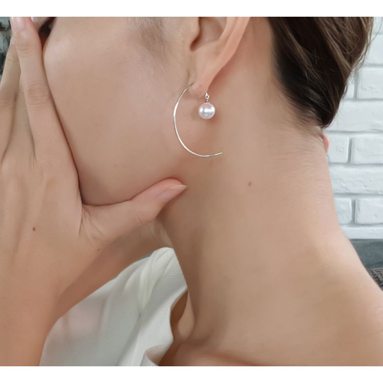 Orecchini Pendenti Simplicity - Perle Akoya Bianche - Gancetti Oro Bianco - 4