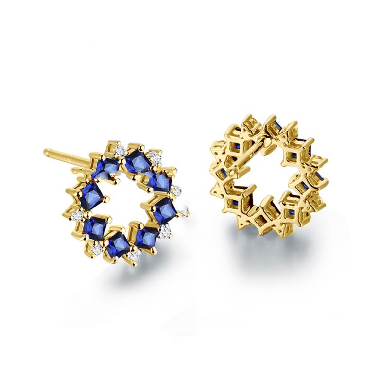 Orecchini a Lobo Bleuet - Oro Giallo, Diamanti & Zaffiri - 3