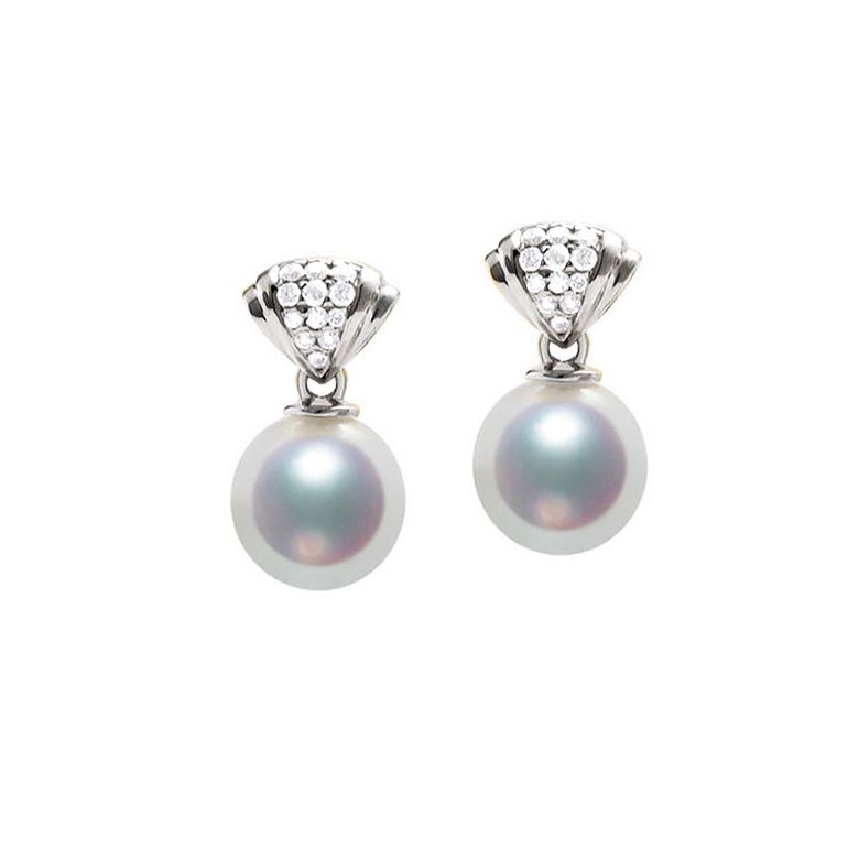 Orecchini Pendenti Sarah Bernhardt - Perle Akoya Bianche - Oro Bianco - 1