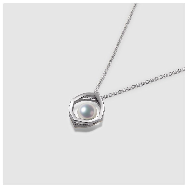 Ciondolo Coco - Oro Bianco 18k, Diamanti e Perla Akoya - 4