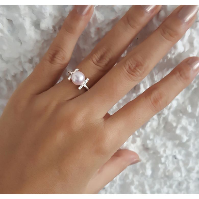 Anello Otohiko - Oro Bianco, Diamanti e Perla Akoya - 11