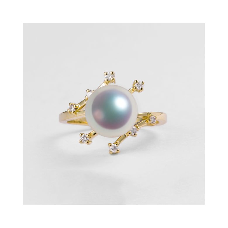 Anello Yuki - Oro Giallo, Diamanti e Perla Akoya - 8
