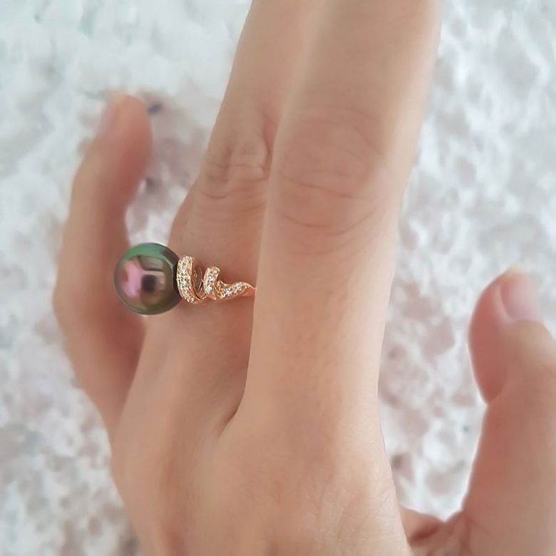 Anello Époques - Oro Giallo, Diamanti e Perla di Tahiti - 7