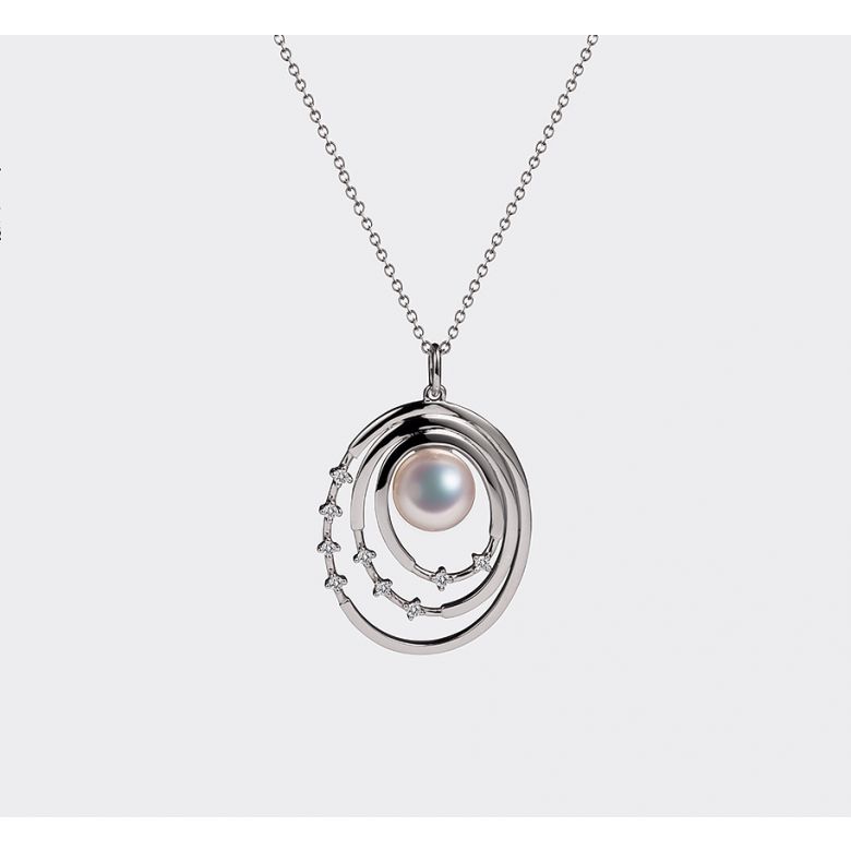Ciondolo Kaneo - Oro Bianco 18kt, Diamanti e Perla Akoya - 6