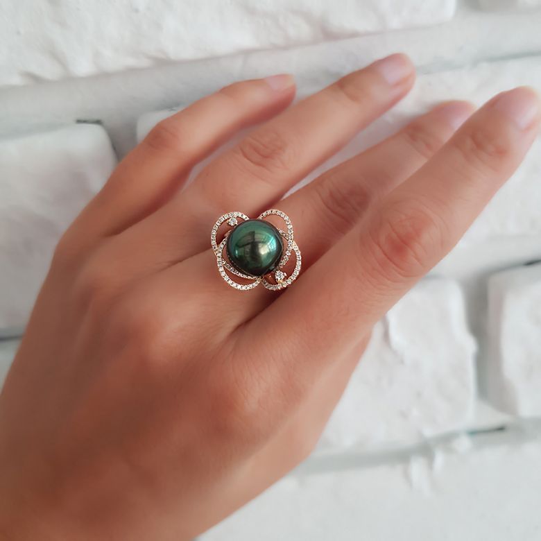 Anello Cape Horn - Oro Giallo, Diamanti e Perla di Tahiti - 10